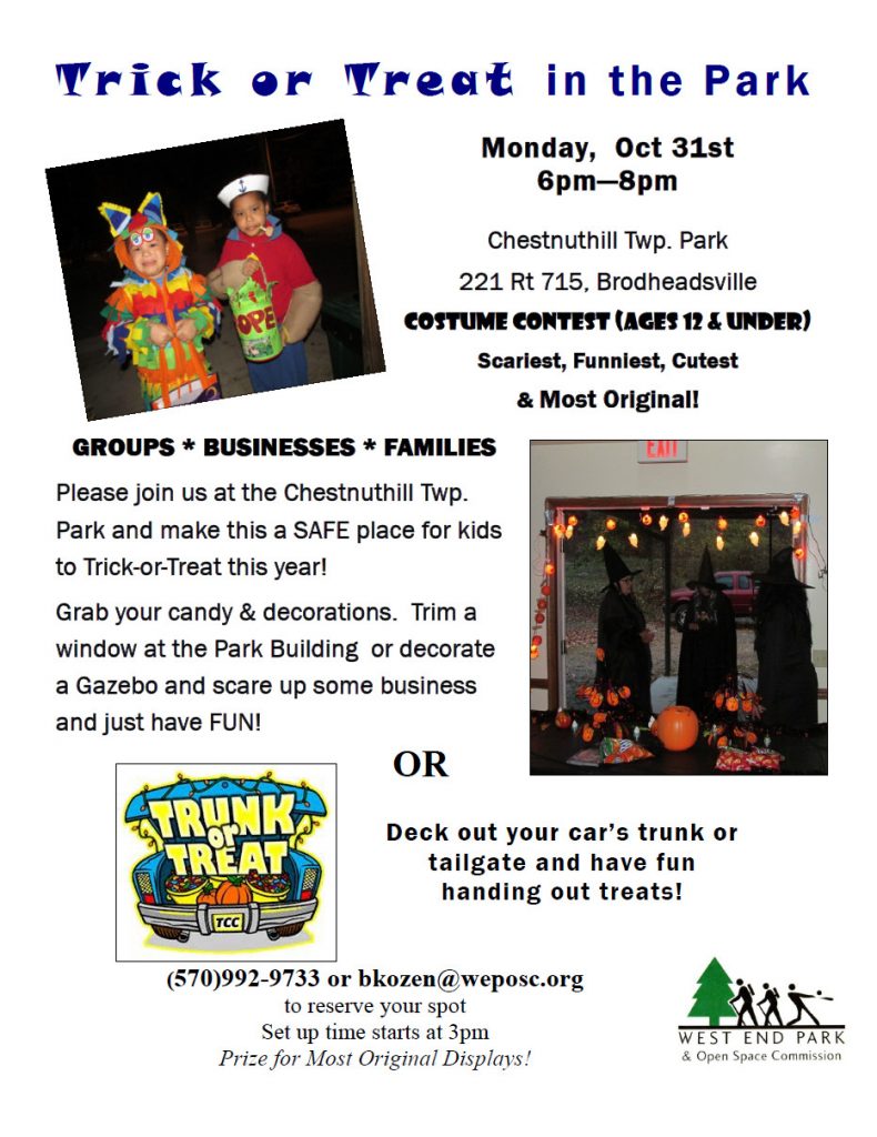 Trick or Treat/Trunk or Treat in Chestnuthill Park Oct 31st