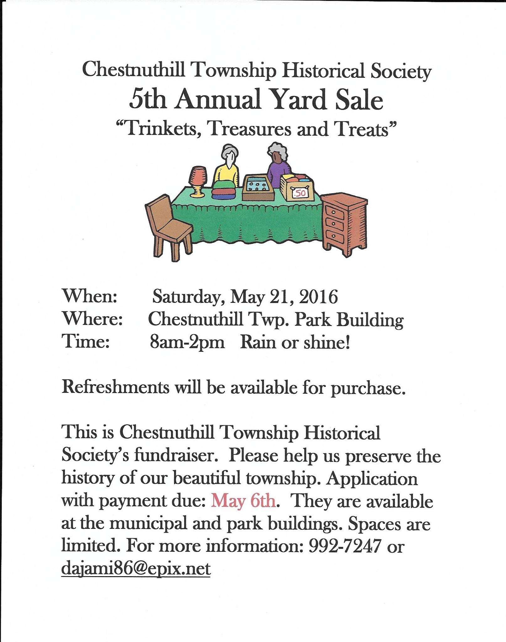 The Chestnuthill Township Historical Society 5th Annual Yard Sale Fundraiser