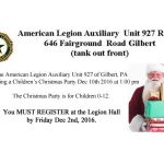 American Legion Auxiliary Unit 927 is Hosting a Children's Christmas Party Dec 10th 2016 at 1:00 pm