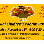 Reeders United Methodist Church Annual Children's Pilgrim Party Nov 11th 6 pm to 8:30 pm