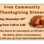 Reeders United Methodist Church Free Community Thanksgiving Diner Nov 24th 1:00 pm to 3:00 pm