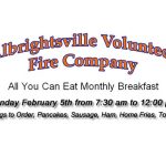 Albrightsville Volunteer Fire Company's Monthly Breakfast Feb 5th 7:30 am to 12:00 pm