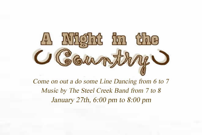 A Night in the Country in Kunkletown Jan 27th 6:00 pm to 8:00 pm