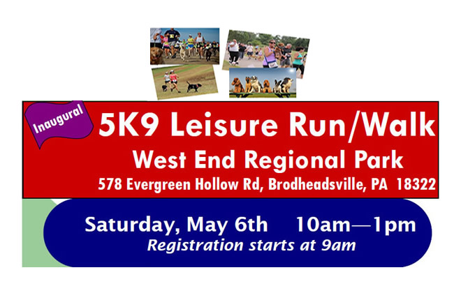 5K9 Trail Leisure Run/Walk at the West End Regional Park on Saturday, May 6 from 10am to 1pm