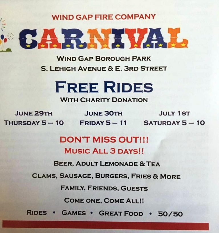 Wind Gap Fire Co. Carnival June 29th, 30th and July 1st 2017 The West