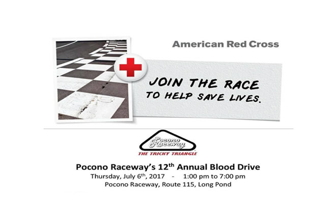 Pocono Raceway's 12th Annual Blood Drive July 6th, 2017 1:00 pm to 7:00 pm