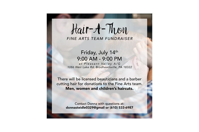 Hair-A-Thon Fine Arts Team Fundraiser July 14th, 2017 9 am to 9 pm