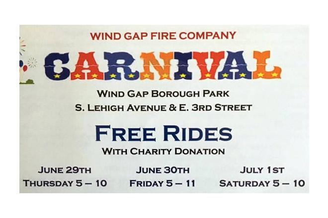 Wind Gap Fire Co. Carnival June 29th, 30th and July 1st 2017