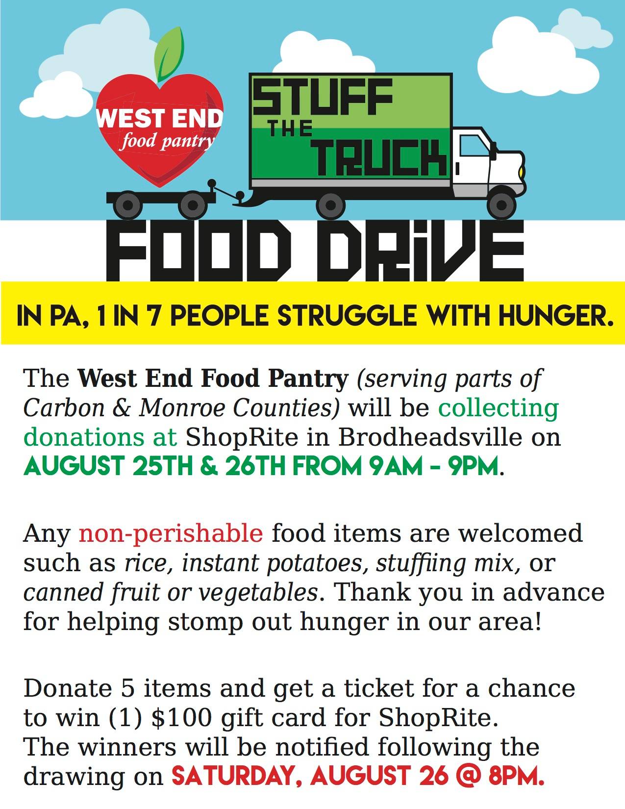 The West End Food Pantry STUFF THE TRUCK Food Drive at Shoprite ...