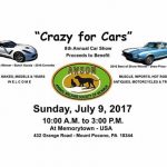 Crazy for Cars 8th Annual Car Show benefiting A.W.S.O.M. July 9th, 2017 10:00 am to 3:00 pm